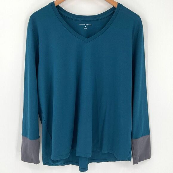 Universal Standard Rhine V-Neck Color Block Long Sleeve Top Blue 18-20 Petite - Picture 1 of 4